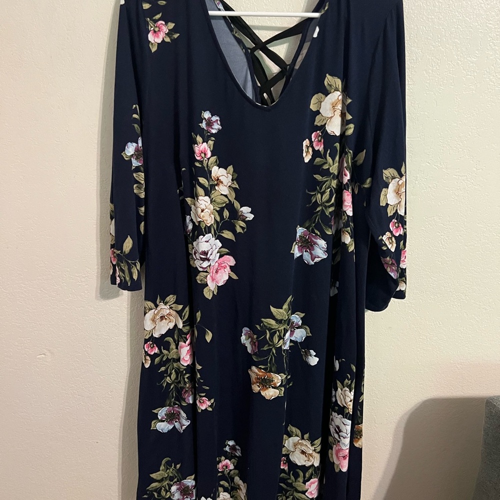 Floral Long Sleeve Dress in Navy